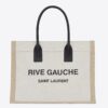Saint Laurent Rive Gauche Small Tote Bag in White Linen and Leather