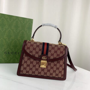 Replica Gucci Ophidia Small Top Handle Bag With Web 651055 Burgundy