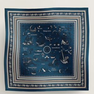 Hermes Blue Tatouages Marins Bandana Shawl 140