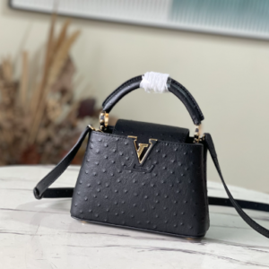 Louis Vuitton Mini Capucines Ostrich Leather Handbag – Black