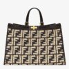 Fendi Peekaboo X-Tote Shopper In Black FF Raffia