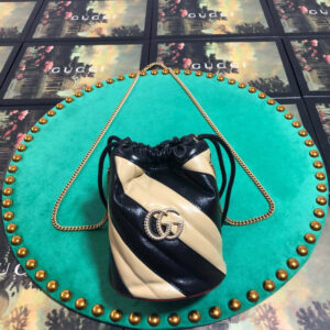 Replica Gucci GG Marmont Mini Bucket Bag 575163 Beige/Black