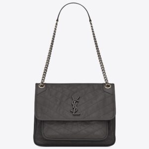 Saint Laurent Medium Niki Bag In Storm Gray Crinkled Leather