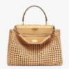 Fendi Peekaboo Medium Bag In Beige Interlace Leather