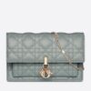 Dior Lady Dior Chain Pouch In Grey Cannage Lambskin