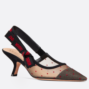Dior J'Adior Slingback Pumps In Red Dotted Swiss