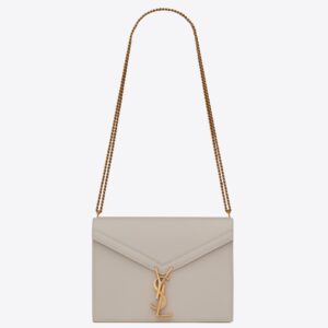 Saint Laurent Cassandra Clasp Bag In Blanc Grained Leather