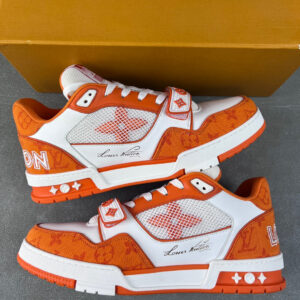 Louis Vuitton Trainer Velcro Fastening Low-Top Casual Shoes, Skate Shoes, Trainers for Men and Women in White and Orange 1A9ZBI
