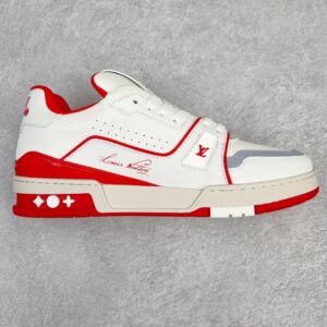 Louis Vuitton Trainer #54 White and Red Low-Top Casual Shoes, Skate Shoes, Sports Shoes for Men and Women 1ABFBI