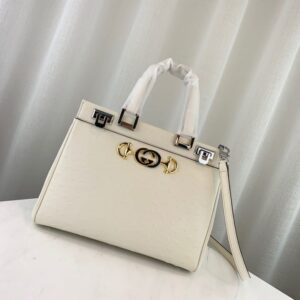 Replica Gucci Zumi Ostrich Leather Medium Top Handle Bag 569712 White