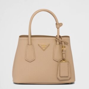 Prada Double Mini Bag In Beige Saffiano Leather