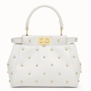 Fendi Peekaboo XS Bag With Star Studs In White Nappa Leather