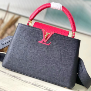 Louis Vuitton Ostrich Pattern Capucines Large Handbag – Black Red