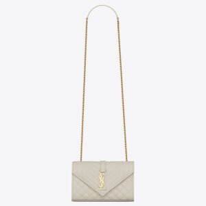 Saint Laurent Small Envelope Bag In White Grained Leather