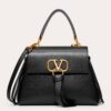 Valentino Small Vring Handbag In Black Buffalo Leather