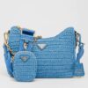 Prada Re-Edition 2005 Shoulder Bag In Blue Raffia