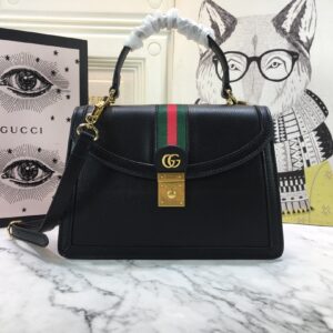 Replica Gucci Ophidia small top handle bag with Web Black/White