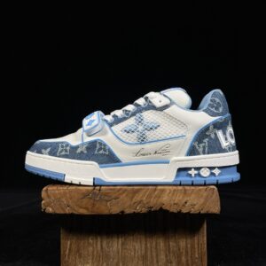 Louis Vuitton Trainer Velcro Fastening Blue and White Low-Top Casual Shoes Sneakers Men's and Women's Footwear 1A9ZI6