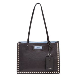 Prada Black Etiquette Calfskin Tote With Metal Stud Trim