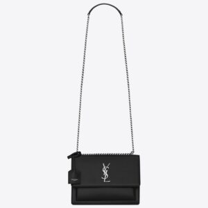 Saint Laurent Sunset Medium Bag In Black Grained Leather