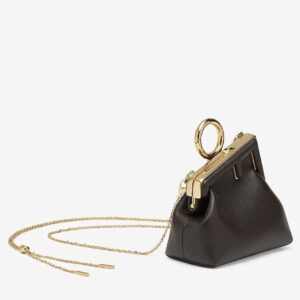 Fendi First Nano Charm Bag In Black Nappa Leather