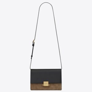 Saint Laurent Medium Bellechasse Bag In Black Leather And Taupe Suede