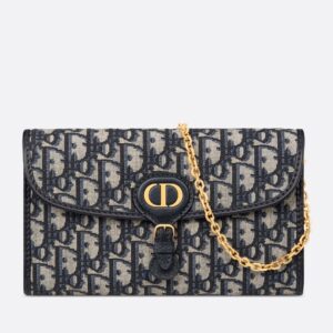 Dior Bobby East-West Chain Pouch in Blue Oblique Jacquard